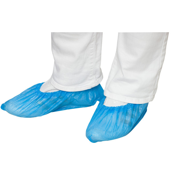PE Einmal Überziehschuhe ultra stark, 15 x 42 cm, blau, Polyethylen,  Med-Comfort: Einweg Überschuhe mit eingefasstem Latexgummi als hygienische  Schutzüberschuhe kaufen.